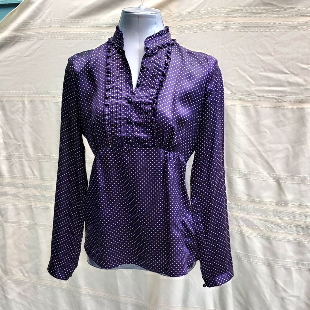 Navy J. Crew Silk Polka Dot Blouse